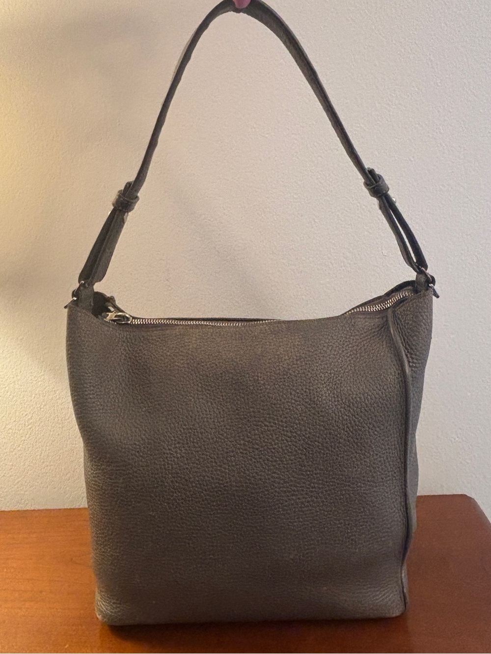 AllSaints Gray Pebbled Leather Hobo Slouchy Shoulder Bag